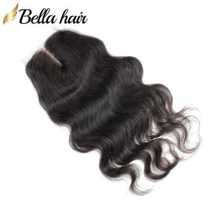 Bella Hair Wave del corpo Chiusura in pizzo Capelli umani 4x4 Chiusure in pizzo centrale in tre parti libere 100% Capelli umani vergini brasiliani non trattati Attaccatura naturale dei capelli con i capelli del bambino VENDITA