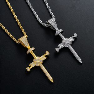 Wholesale nails jewelry resale online - Iced Out Gold Nail Cross Pendant Necklace CZ Charm Necklace Mens Chain Fashion Hip Hop Jewelry