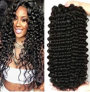 Brazilian Virgin Hair Deep Curly Natural Color 3 Bundles Unprocessed Deep Wave Sew in Weft