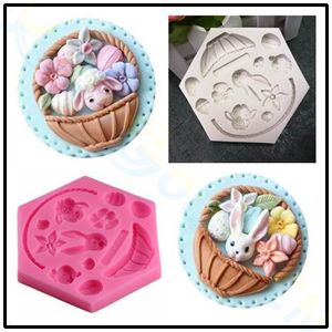 DIY Soap Chocolate Fondant Rabbit Egg Basket Cake Silicone Baking Mold biscuit Cookie mould Easter kids Day decoration