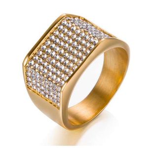 Mode Mäns Engagemang Ringar Hip Hop Iced Out Bling Bling Full Rhinestone Crystal Square Ring för män Dropshipping Anillos