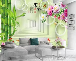 3d Home Wallpaper 3d Extended Space Delicate Peony Green Bamboo Interior Decoration Silk Mural Wallpaper