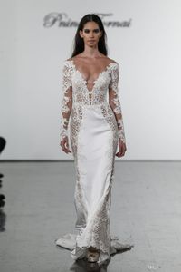 2020 New Pnina Tornai Mermaid Wedding Dresses V Neck Lace Bridal Gowns plus size Long Sleeves Wedding Dress Custom
