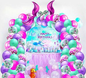 Sjöjungfru svans ballong uppsättning barn leksak under havet tema fest födelsedag dekoration krans metallisk ballong båge