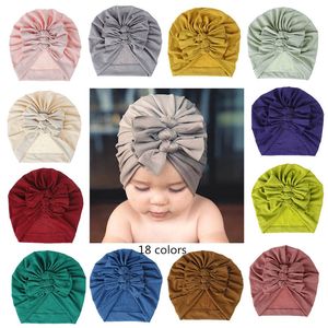 Infant Headbands Solid 18 Color Bows Baby Indian Turban Newborn Beanie Caps Baby Headwear Hair Accessories