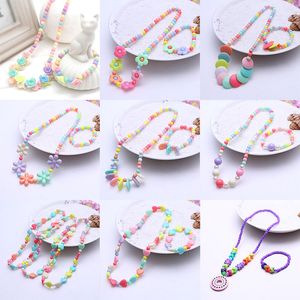 Children jewelry sets for girls gifts kids necklace set baby Round Beads Colorful Necklace bracelet set Accessories C5749