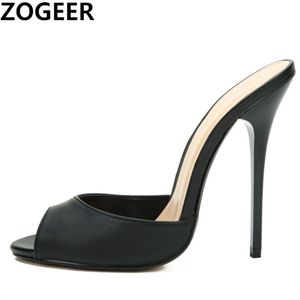 Sexy High Heels Mules Shoes Woman Popular Fashion Summer Women Slippers Female Shoes Large Peep Toe Mules Heels Stilettos Large