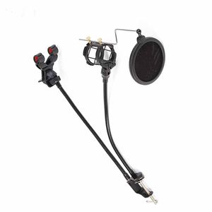 2 i 1 Justerbar telefonmikrofonstativ för dator Audio Studio Vocal Bracket Support Desktop Tripod Mic Clip Holder