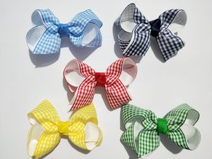 Baby 3" double-deck Gingham Plaid Riband Hair Bows Clips Hair Ties Accessories girl hairbows headwear hair elastic bobbles 20pcs HD3555