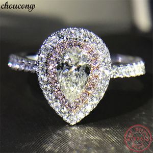 Choucong Charm 100% 925 Sterling Silver Water Drop Promise Ring Diamond Anniversary Bröllop Band Ringar för Kvinnor Smycken Gift