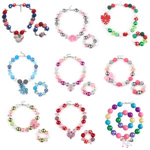 68 Design Baby Mädchen Anhänger Chunky Perlen Halskette Armband Meerjungfrau Diamant Rose Kopf Bogen Kaugummi Kinder Party Schmuck M1317