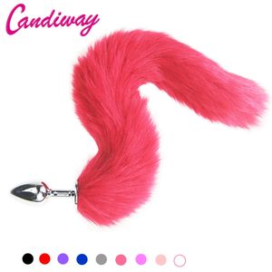 SM Dog Tail Anal Plug Sexig Leksaker Metal Fake Fur Fox Butt Plug BDSM Flirt Anus Plug for Women Adult Games Produkt för par Y18110802