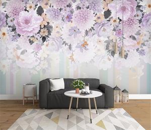 Papel de parede floral minimalista moderno pintados à mão aquarela flor moda sofá TV fundo parede papel de parede romântico