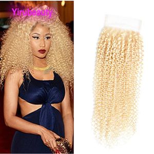 Indian Human Hair 4X4 Lace Closure 613# COlor Kinky Curly Mink Virgin Hair Products 10-22inch Free Part With Baby Hairs