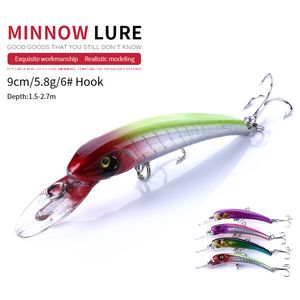 Yem dişlerde Minnow lures 20pcs ücretsiz kargo Balıkçılık Yeni Geliş BALIKÇILIK cazibesine Crankbaits KANCA BAS 9CM 5.8G 6 # tiz kancaları