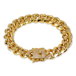 6mm-14mm Hip Hop Kubanische Kette Armband Voll Zirkon Drachen Schnalle 18K Echt Gold Überzogene Coole Männer Armreif Schmuck Geschenke