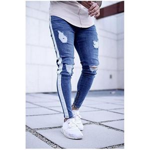 NIBESSER 2019 Mens Hole Skinny Pants Fashion Stretch Ripped Jeans for Male Stripe Denim Pants Plus Size Trouses 3XL High Quality