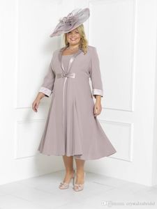 Abiti da sposa vintage plus size corti per la madre, maniche lunghe a 3/4 con giacca lunga, lunghezza del tè, abiti da sera per occasioni speciali