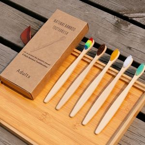 Экологически чистый бамбук зубная щетка пакет 5 плоской ручкой с Kraft коробки путешествия располагаемого для гостиницы и дома