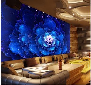 3D Wandbilder Tapete für Wohnzimmer Blaue Blume KTV Hintergrund Wand Tapeten