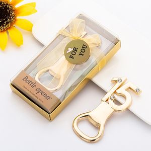 50pcs/lot 15th Design Golden beer bottle opener Number 15 opener for wedding Anniversary Birthday gifts