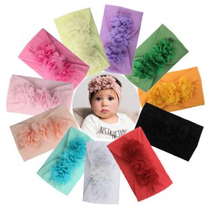 Fasce per bambina Fasce per capelli in flanella di chiffon Fiore per bambini Fascia per capelli con fiocco in nylon Grandi fasce per capelli elastiche floreali Accessori adorabili