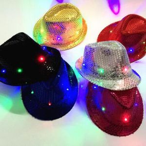 Barn LED Sequins Hats Färgglada Cowboy Jazz Cap Flashing Barn Vuxen Party Festival Cosplay Kostymhattar 6 färger 150pcs