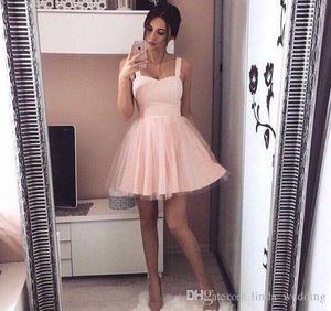 2019 Chic Pink Simple Mini Short Homecoming Dress Sexy A Line Tulle Juniors Sweet 15 Graduation Cocktail Party Dress Plus Size Custom Made