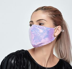 Glänsande färgglada paljetter Ansiktsmask Tvättbar Återanvändning PM2.5 Ansiktsmunskydd Bomull Skyddsmasker Elastisk öronögla Anti-pollution Anti-damm