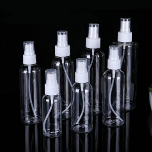 プラスチック香水スプレーボトル10ml 20ml 30ml 50ml 60ml 100mlペット透明エイジャコン詰め替え可能なミストポンプのじょうろは、化粧品の香水トナー