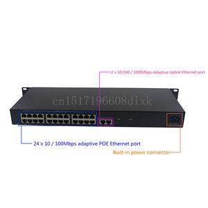 Freeshipping Poe Switch 24 port 10 / 100mbps Port Poe Strömförsörjning och 2-port Gigabit Uplink Port 48V PoE IP-kameror och trådlös AP