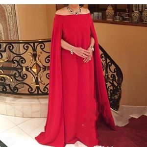New Wrap/Jacket Chiffon Long Prom Dress Women Formal Wear African Mother Of The Bride Dress Red Off Shoulder Plus Size Evening Dresses With
