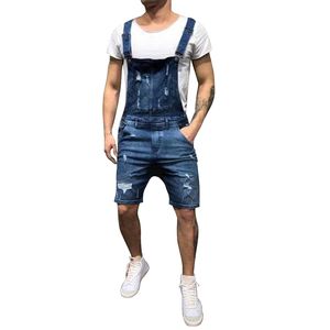 Mäns Ripped Jeans Jumpsuits Street Distressed Denim Bib Overaller för Man Suspender Byxor