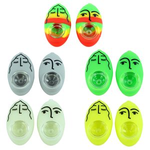 2.6 '' Tubos de fumaça de silicone tubos portáteis de colher portátil com tigela de vidro fumando tubos feitos mão coloridos expressões faciais seixo erva