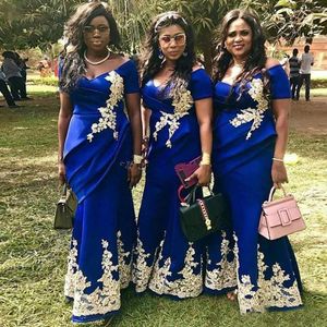 2020 Sexy African Dresses Royal Blue Mermaid Bridesmaid Dresses Long Lace Applique Black Girl Wedding Guest Dress mariage Vestidos de fiesta