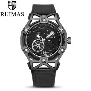 Ruimas Fashion Black Mens Diseñador de vestimenta militar de lujo Luminoso Luminoso Cuero Reloj de pulsera clásica para hombres