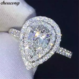 Choucong Water Drop Promise Ring 925 Sterling Silver Diamond CZ Stone Engagement Bröllop Band Ringar för Kvinnor Finger Smycken Gift