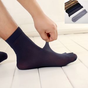 New Solid 5pairs/Lot Business Mens Summer Socks Thin Silk High Elastic Nylon Breathable Casual Short Crew Socks Male Cool