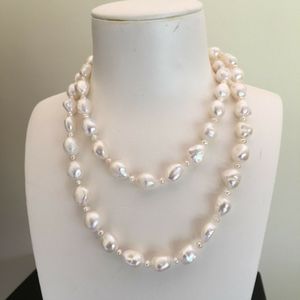 Hand knotted necklace 3-4mm 10-11mm white baroque freshwater cultured pearl 45cm 85cm fashion jewelry