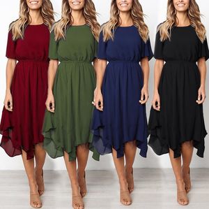 Solide reine Farbe Mode Sommerröcke für Frauen unregelmäßige elastische Taille Umfang Mädchen Mid-Sleeve Kleider Frau Boutiquen Kleidung