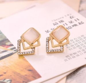 Three Layer Crystal Opal Cubic Square Studs for Women Fashion Jewelry Elegant Party Stud Earrings Alloy Gold Color Nice Gifts