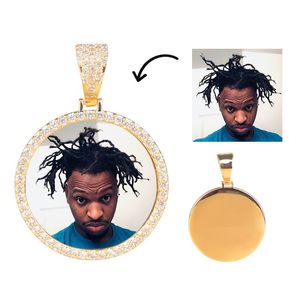 Custom Photo Large Size Round Pendant Necklace Personality Men's Hip Hop Iced Out 4mm Tennis Chain Cubic Zircon Gold Silve Gift