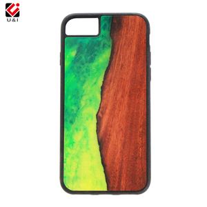 Dirt-Oporant Telefon Obejmuje Cuda Dla Iphone 6 7 8 Plus 11 12 Pro X XR XS Max Natural Green Resin Mix Wood Custom Logo Back Cover 2021 Moda Luksus