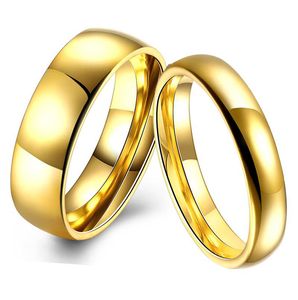Classic Stainless Steel Ring Gold-color Wedding Rings Smooth Lovers Wedding Alliance Bridal Jewellery Sets Couples Ring