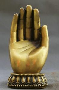 6.7" Chinese Buddhism Bronze Gild Kwan-yin Guan Yin Goddess Hand Statue Statuary