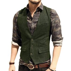 Mens Suit Vest V Neck Wool Herringbone Tweed Casual Waistcoat Formell Business Vest Groomman For Green Black Brown206i