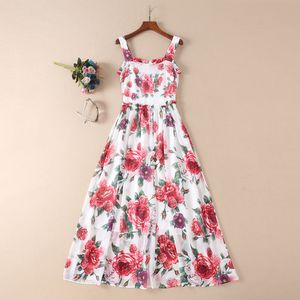 Women's Runway Dresses Spaghetti Straps Floral Printed Ruffles Fashion High Street Casual Long Dresses