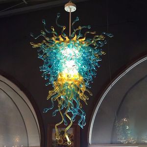 フレンチランプクリスタルハンドメイドブローシャンデリア青とアンバーカラーガラスアートシャンデリア照明ホームホテルロビーの装飾