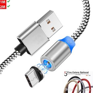 Magnetisk typ C Sugladdarekablar LED Metal Magnet Cord 3FT1M / 6FT2M Android Micro USB för Samsung Telefon