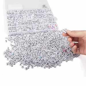 1400PCS Alphabet Beads VSCO 6mm White Cube Acrylic Beads English Letter Beads for Jewelry DIY Making Friendship Bracelets Necklaces Gift